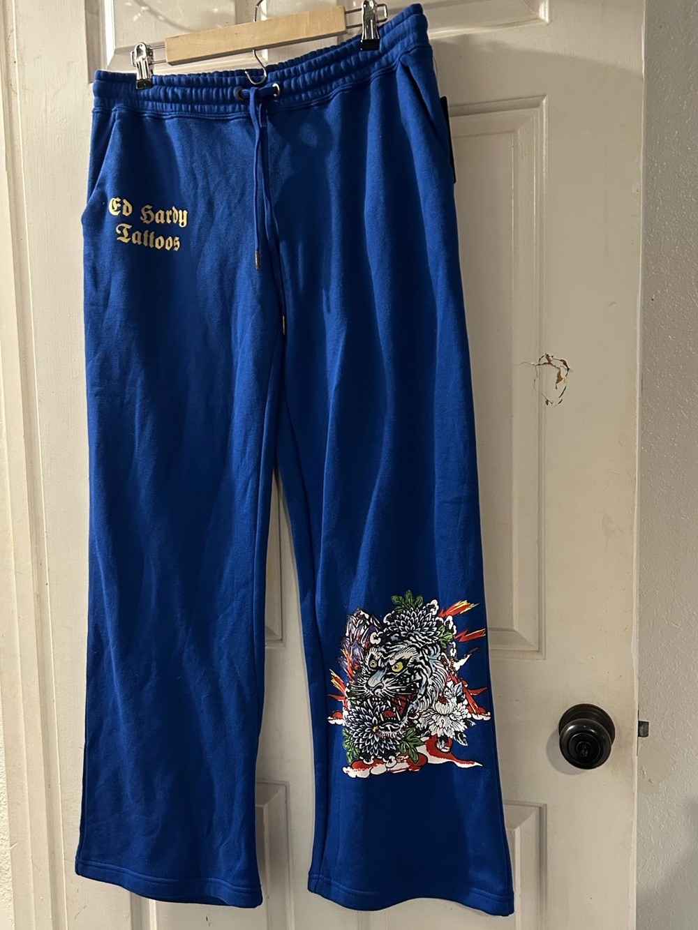 Ed Hardy Royal Blue Sweatpants with Tiger Patch